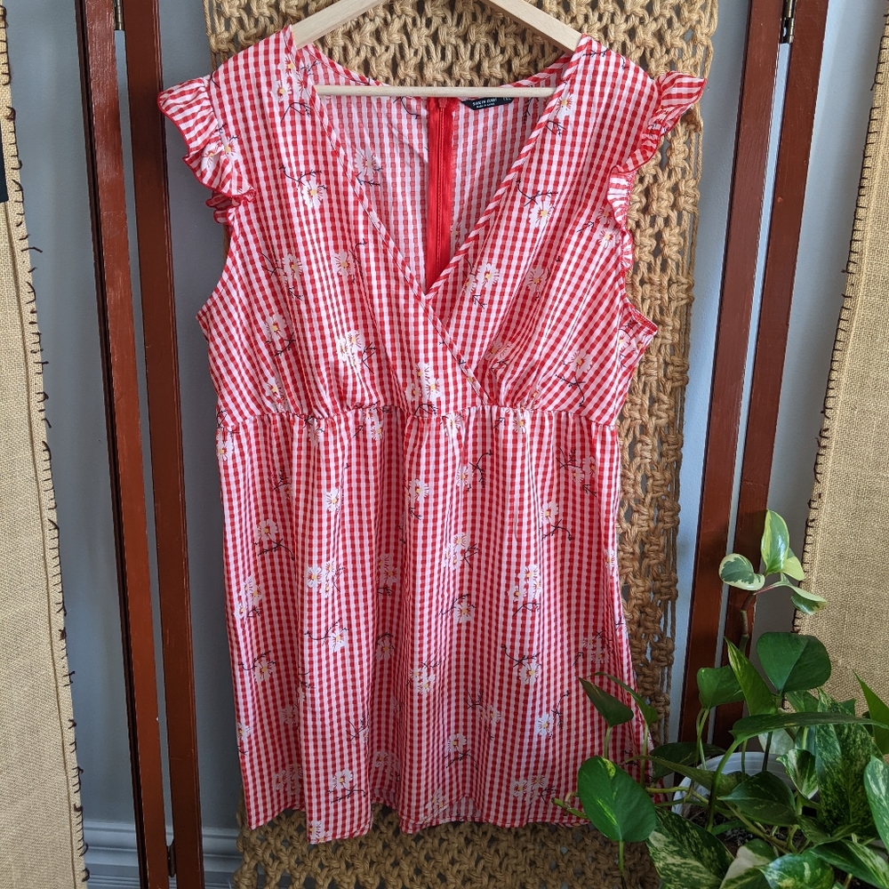 Red Gingham Daisy Summer Dress (XL/1X)